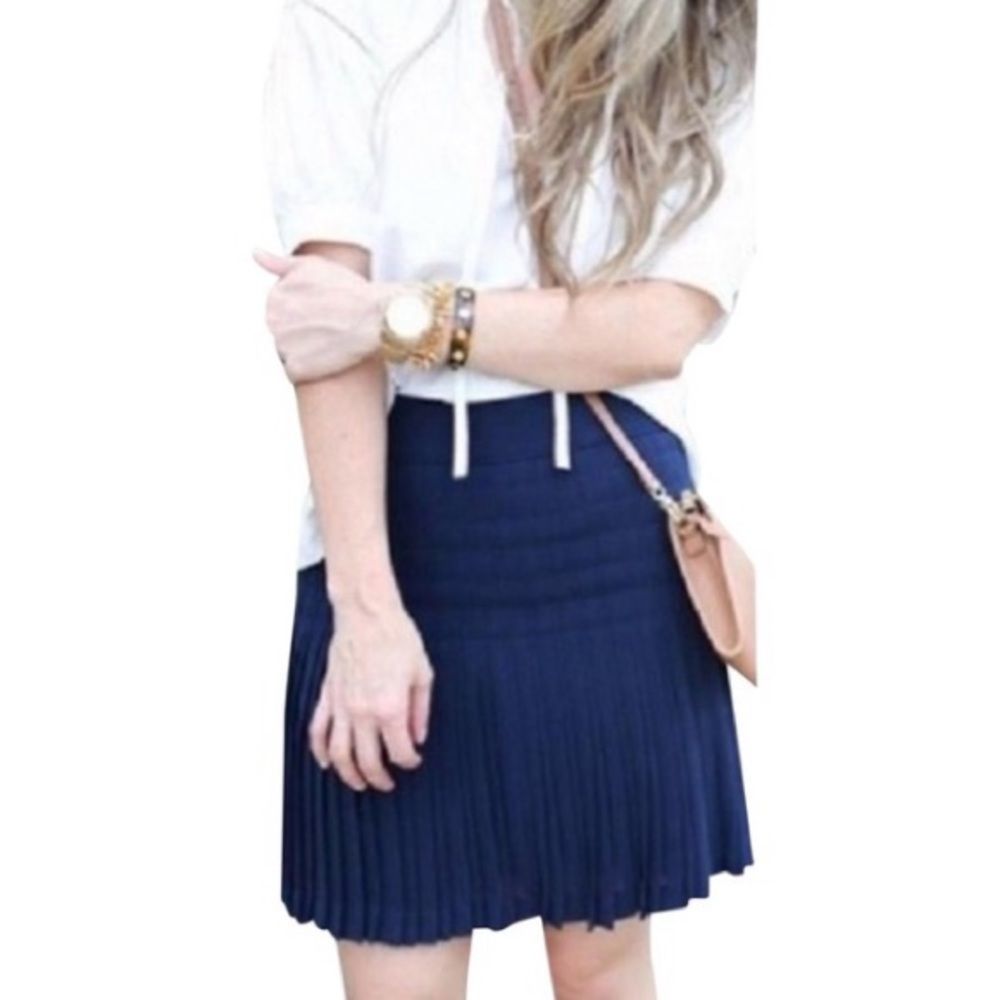 J. Crew Navy Pleated Skirt
